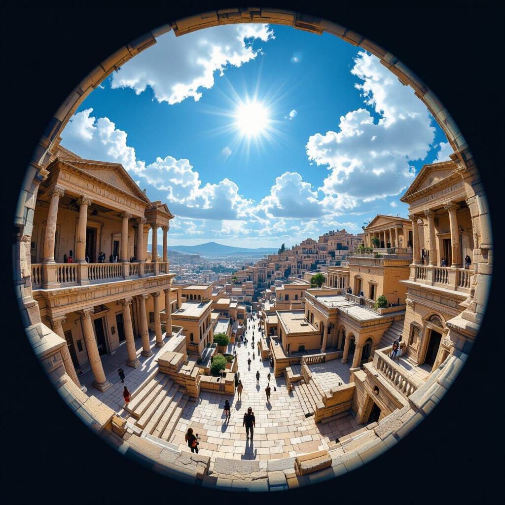 Ancient City Panorama in Distorted Style