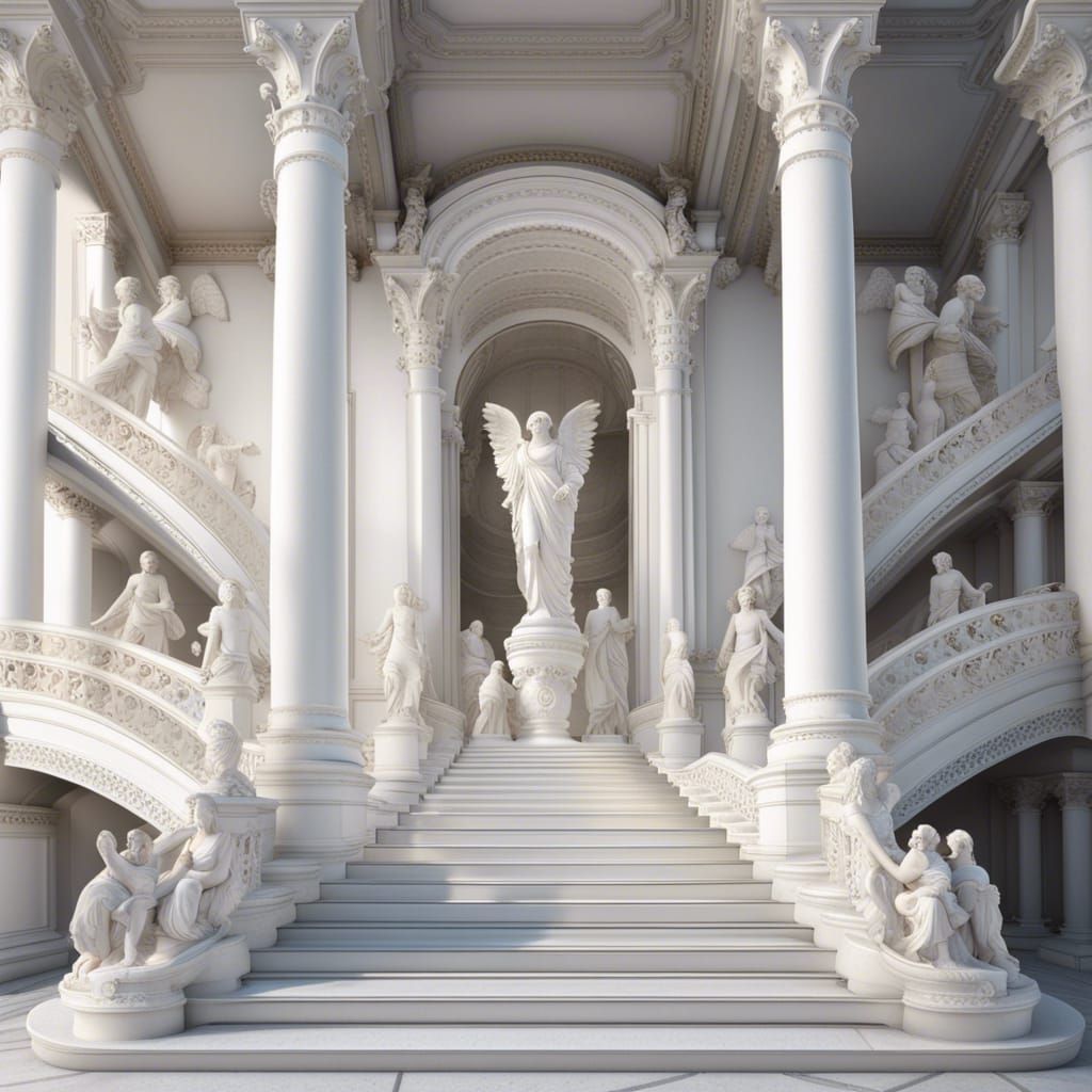Heavenly Marble Staircase with Angels in Photorealistic Styl...