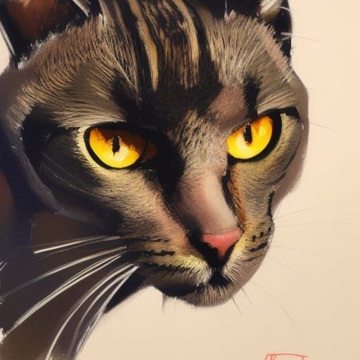 Grumpy Cat Gouache Painting in Orange and Teal