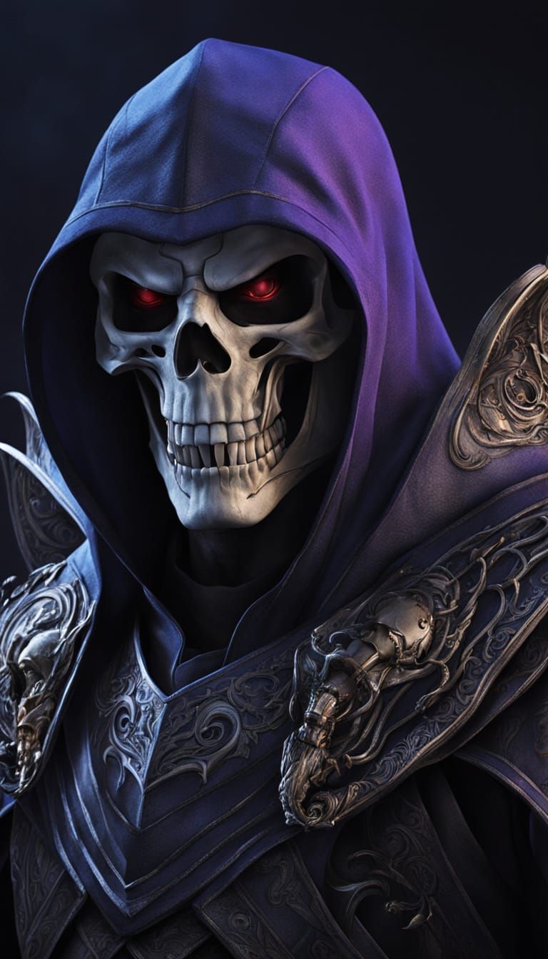 Skeletor Portrait on Havoc Throne in Dark Armor