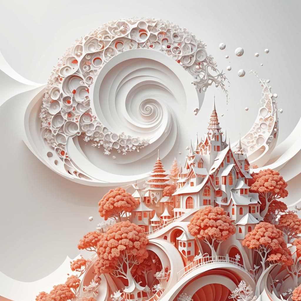 Vibrant Fractal Art Planet in Origami Style