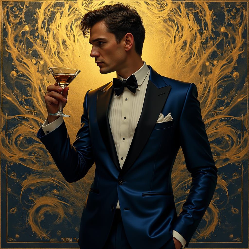 Sleek Bond in Swirling Gold and Indigo