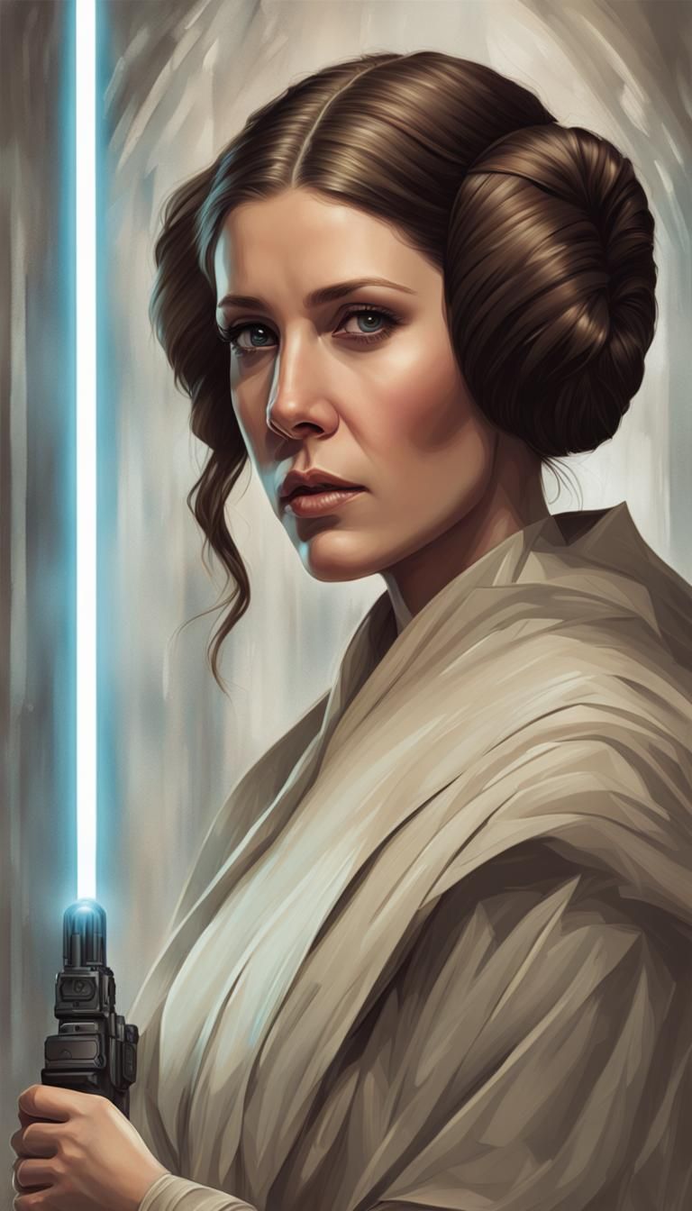 Princess Leia as Jedi Knight: Hyperrealistic Portrait