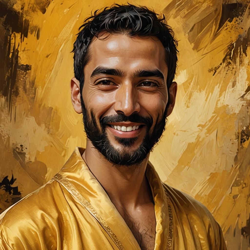 Joyful Arab Man in Golden Robe Portrait