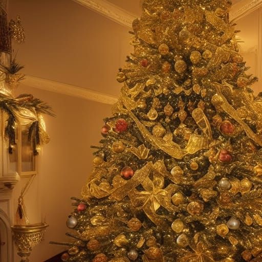 Gold Christmas Tree: Detailed Digital Matte Painting
