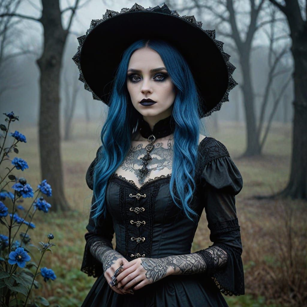 Elegant Gothic Beauty in Victorian-Era Attire