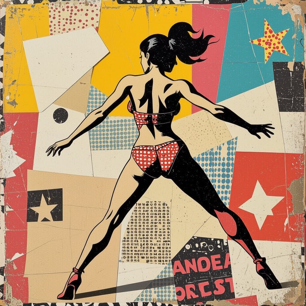 Dynamic Female Figure in Vintage Pop Art Collage