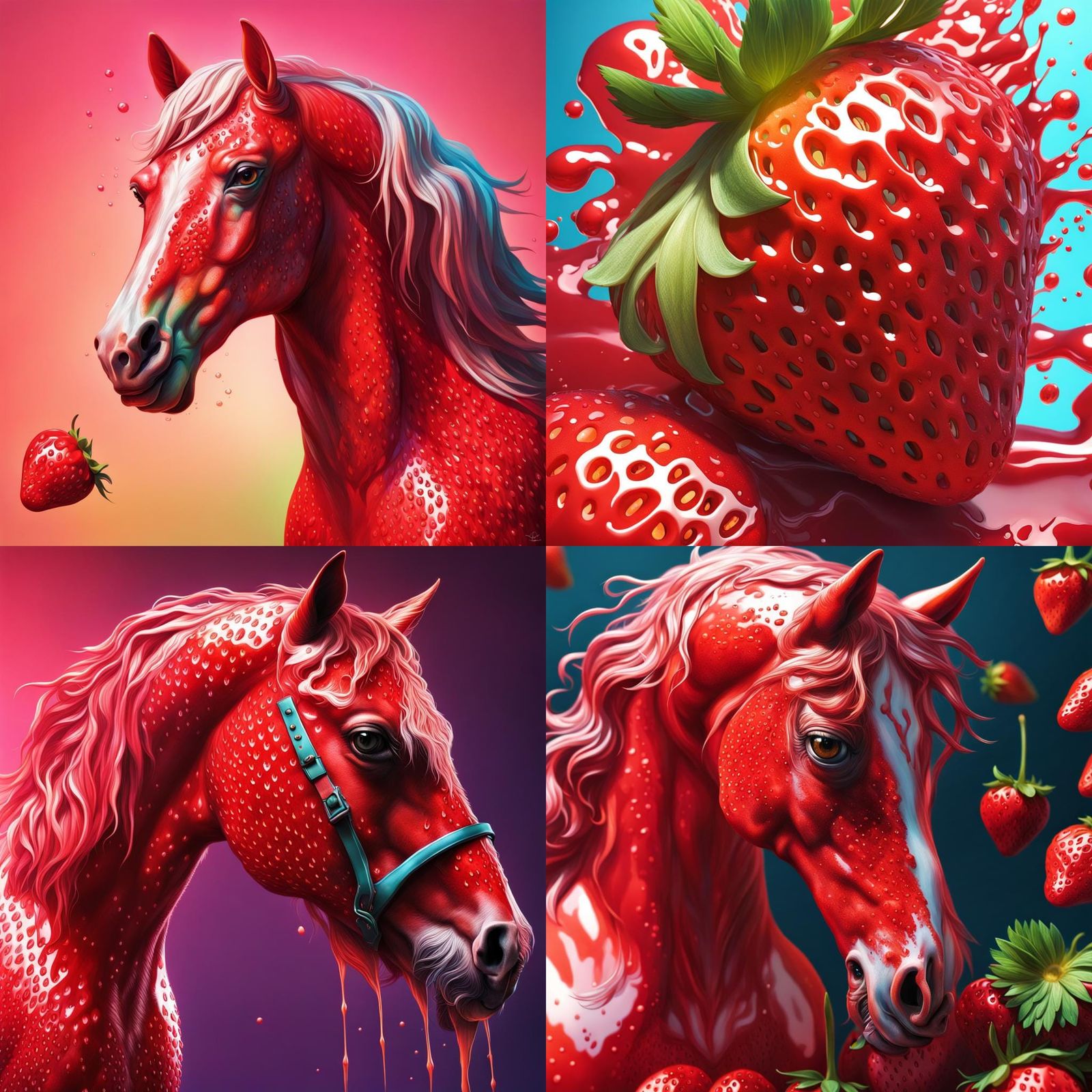 Hyperrealistic Strawberry Horse Splash Art