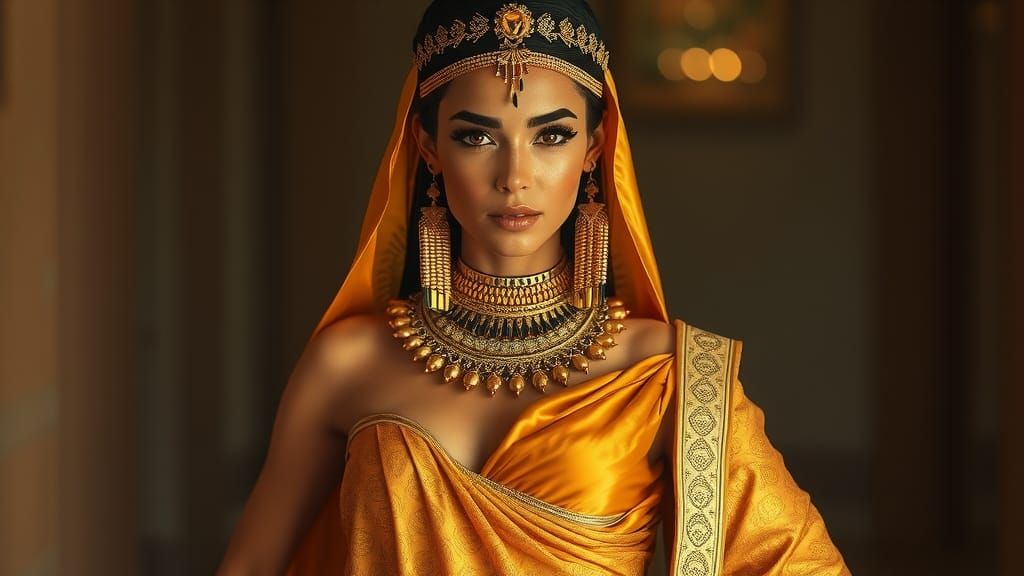 Egyptian Model in Golden Haute Couture: Digital Matte Painti...