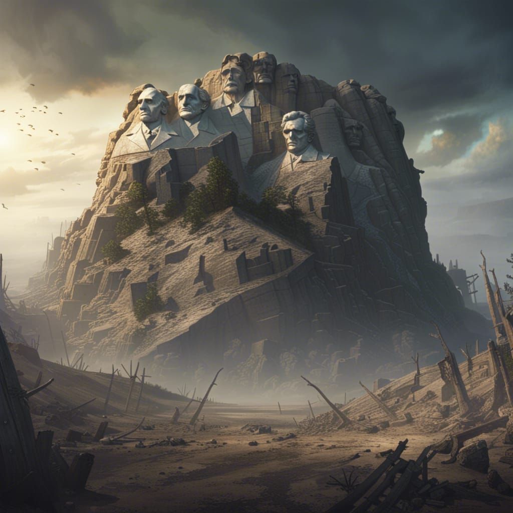 Post-apocalyptic  Mount Rushmore, wasteland