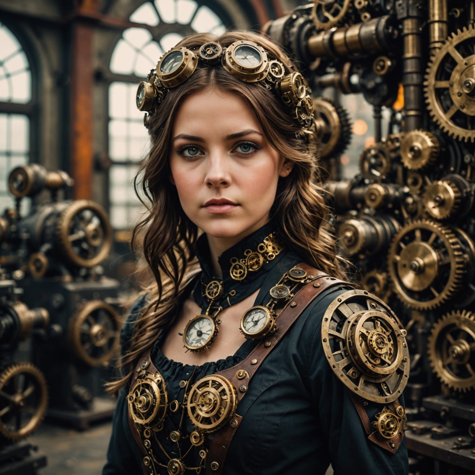 Steampunk Girl in Gear Factory: 3D Anime Art