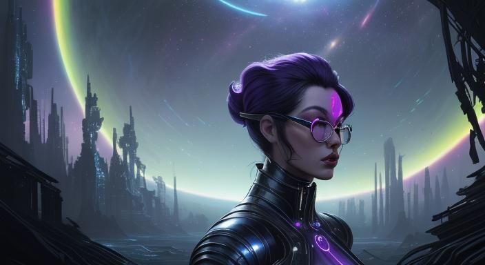 Retro Sci-Fi Pin-Up in Cosmic Landscape