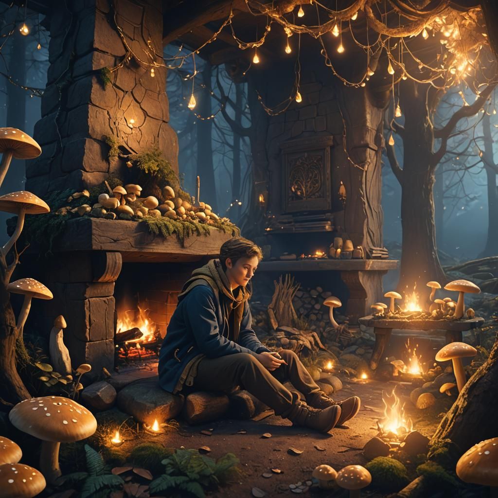Mystical Forest Fireplace Scene in Unreal Engine 5