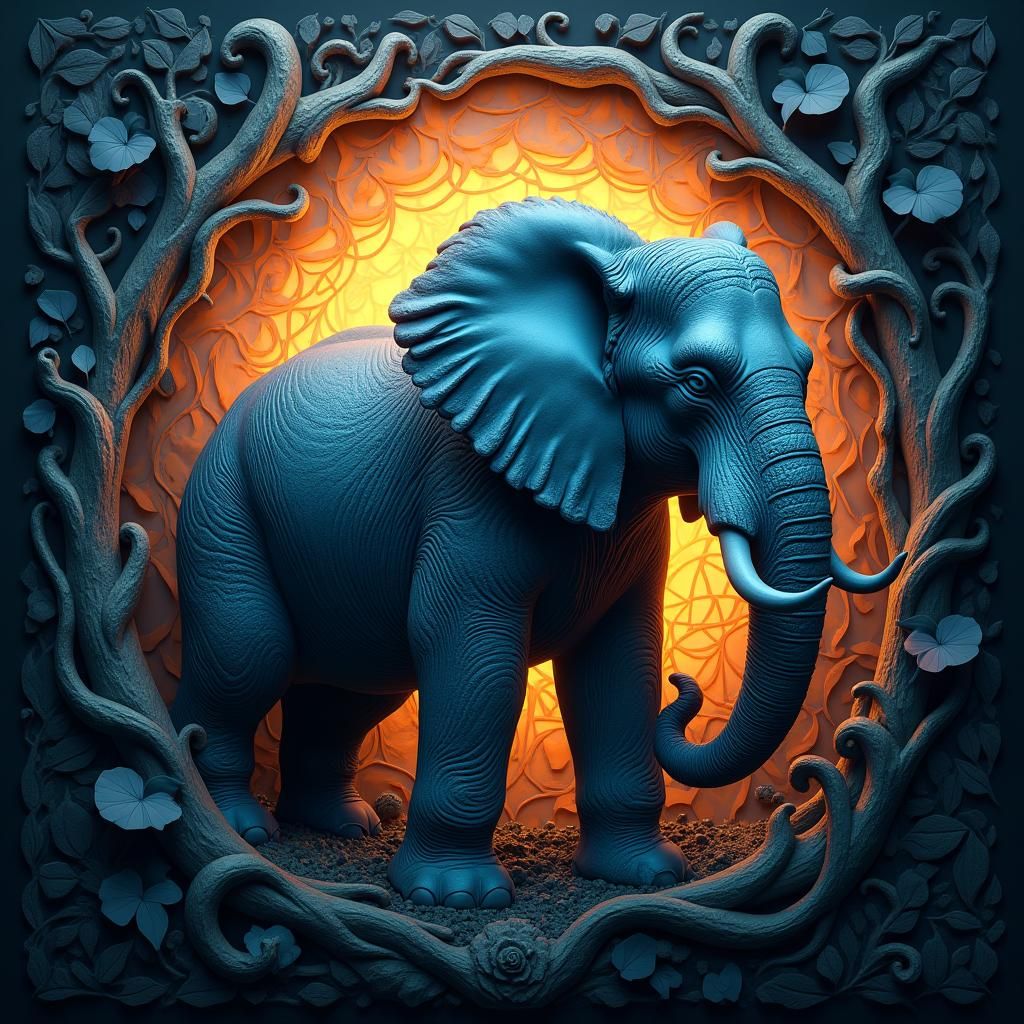Hand-Carved Elephant Sculpture in Fantasy Realm