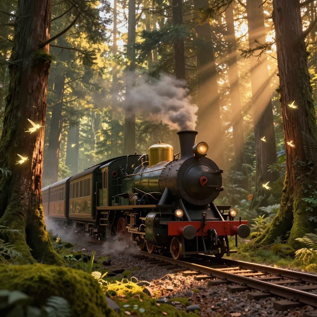 Magical Forest Train Journey in Golden Hour Light