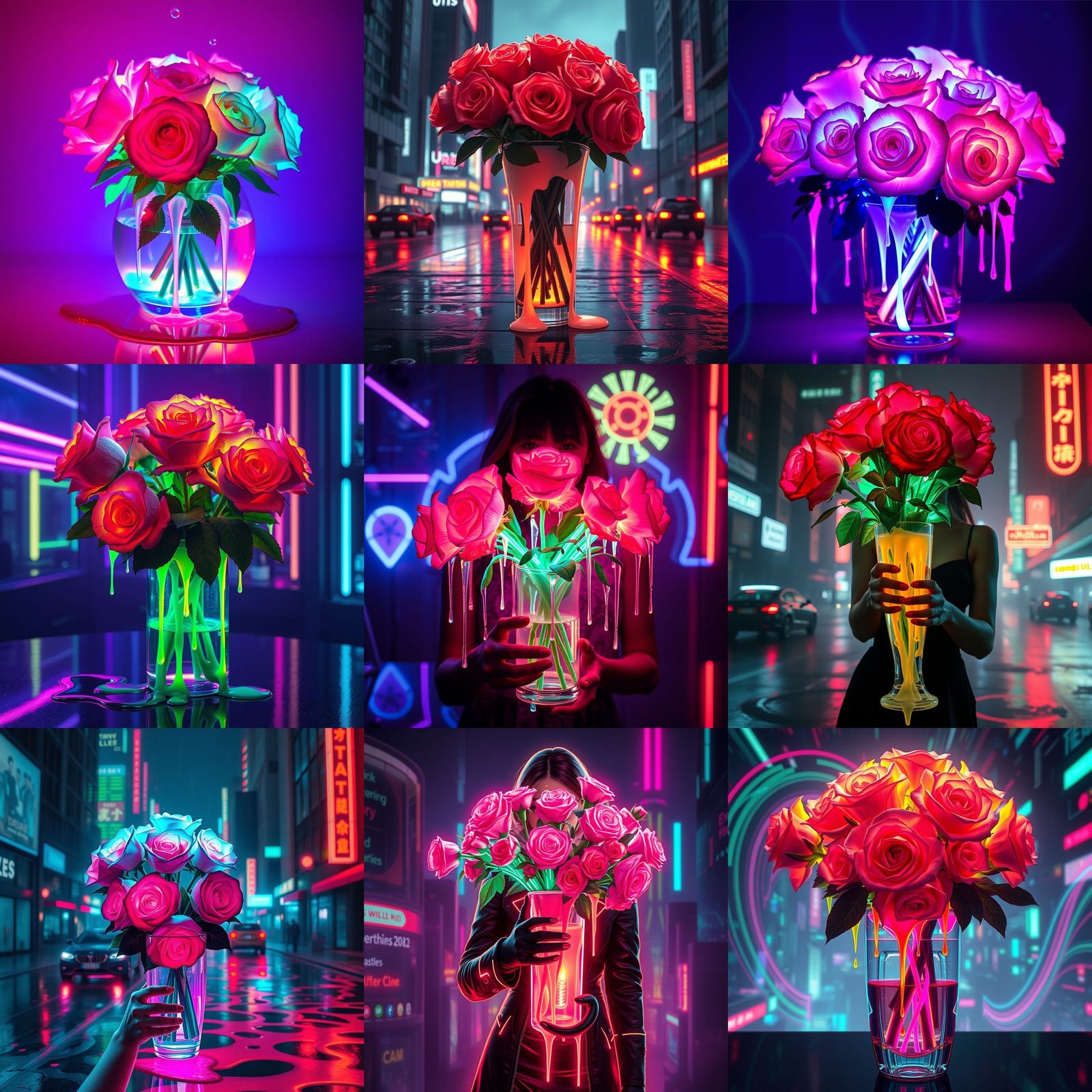 Cyberpunk Neon Bouquet in Glass Vase