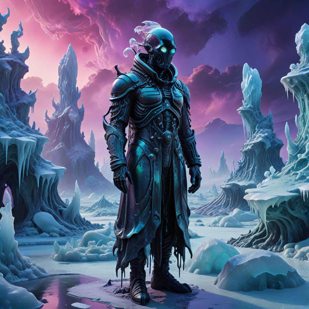 Ethereal Alien in Frosty, Dreamlike Landscape