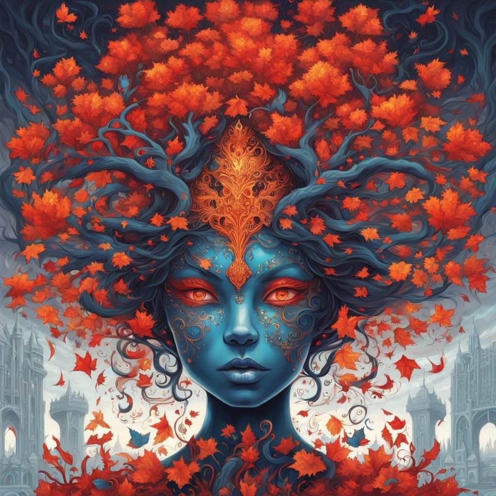 Princess Silhouette Dissolves Into Galaxy With Falling Maple...