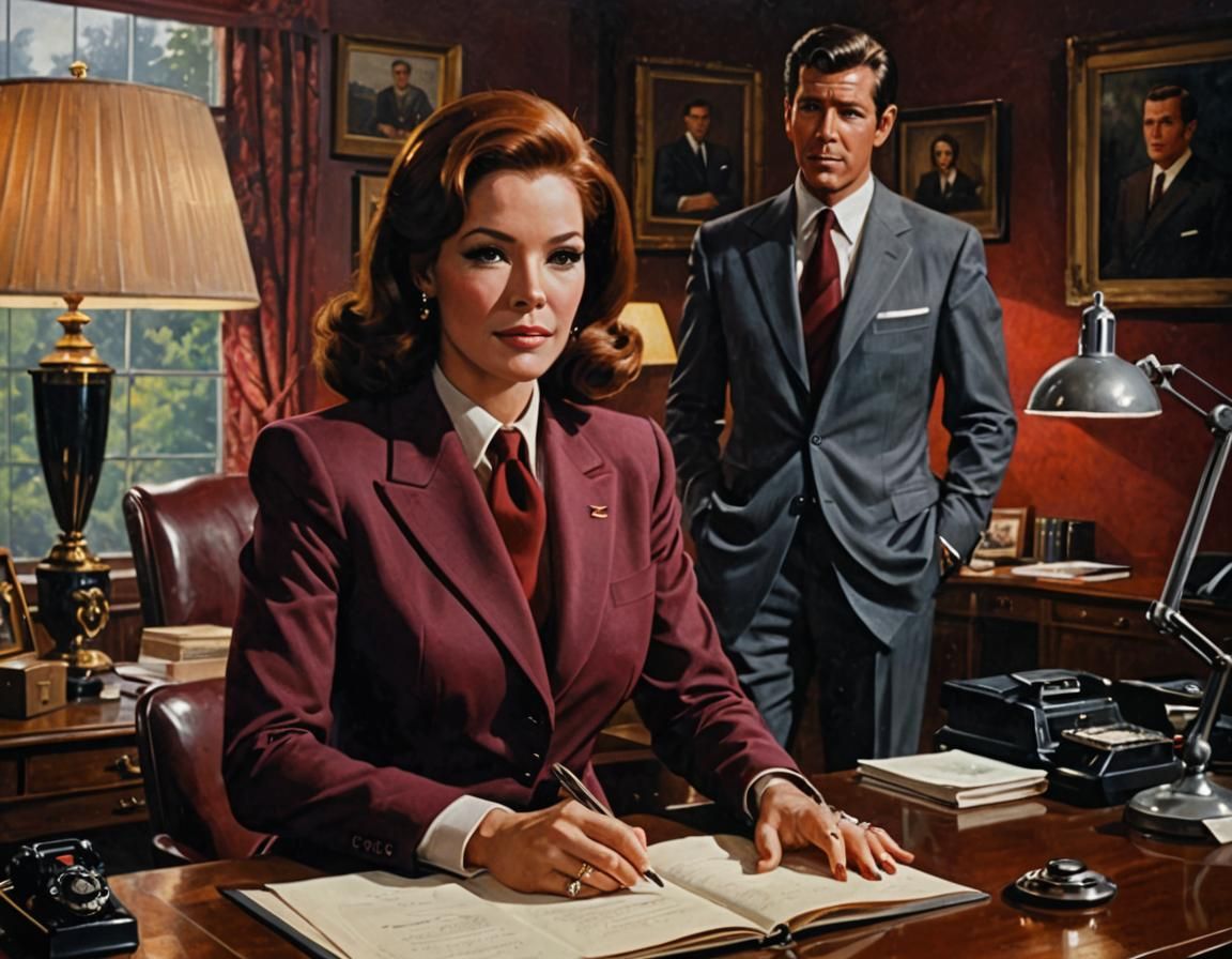 Emma Peel and James Bond in Elegant Oil Painting
