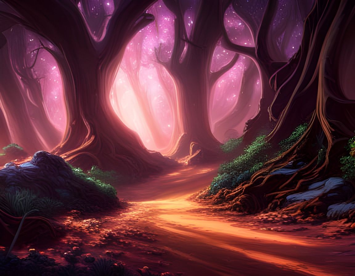 Nebula Forest Path in Spacepunk Style