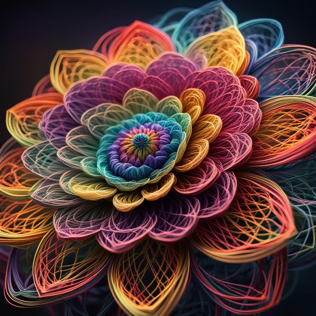 Intricate String Art Flower in a Dreamlike Setting