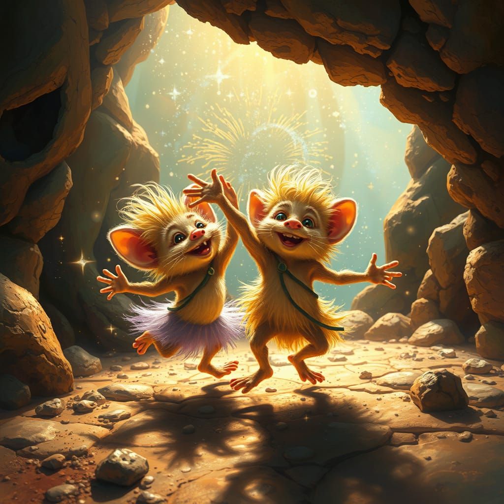 Fraggles Dancing in a Sparkling Cave Scene