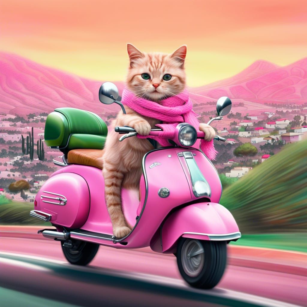 Pink Cat on Vespa Scooter in Los Angeles