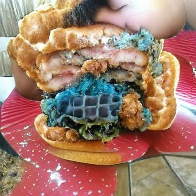 Blue Waffle Fried Chicken Sandwich: AI Creation