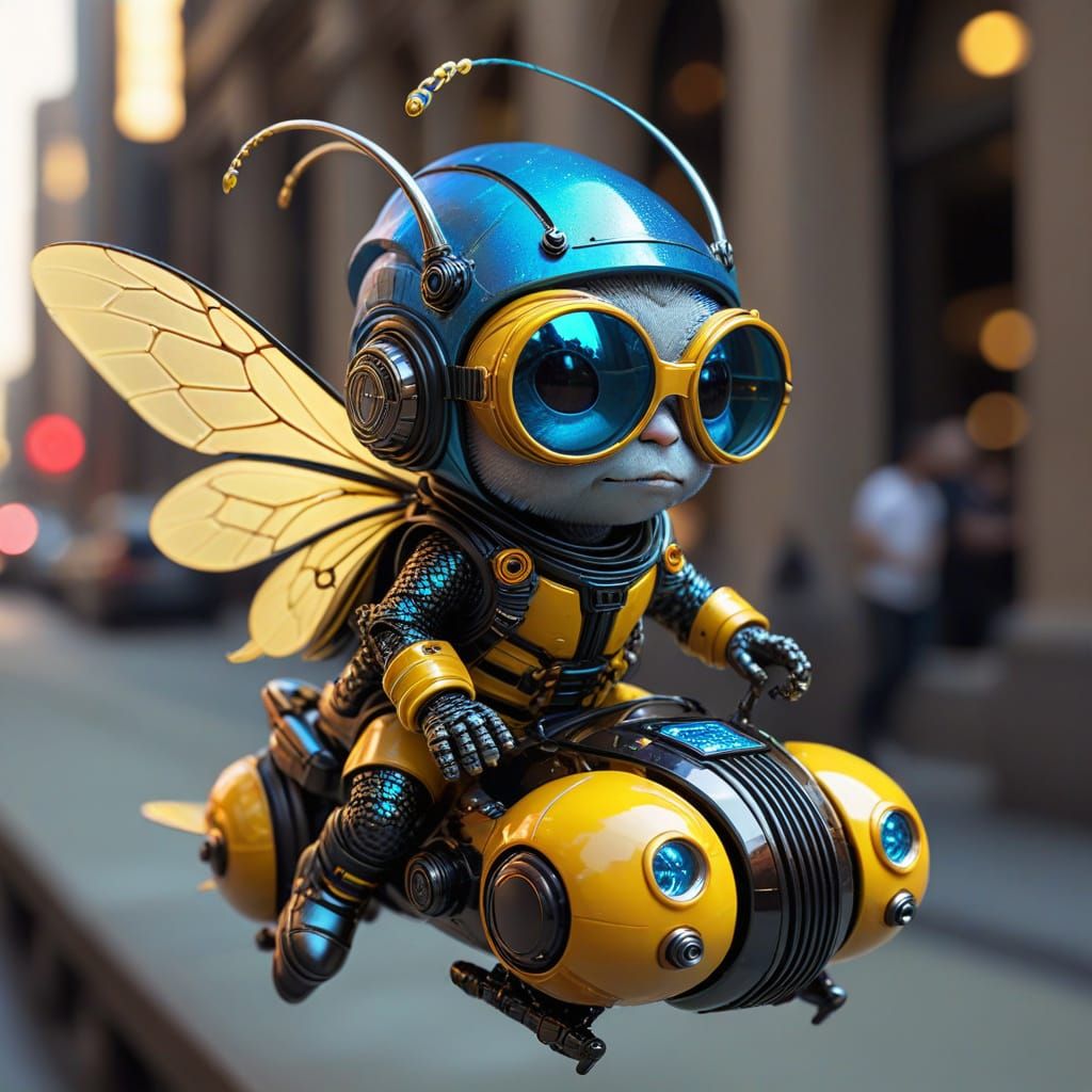 Glamorous Space Gnome Rides Futuristic Bumblebee