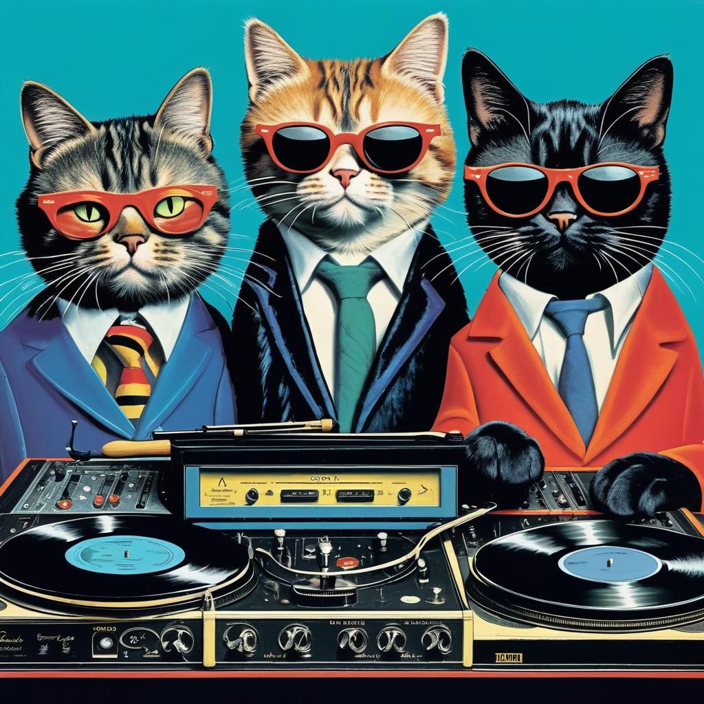 musician cats on a record album cover, titled "The Cool Cats...