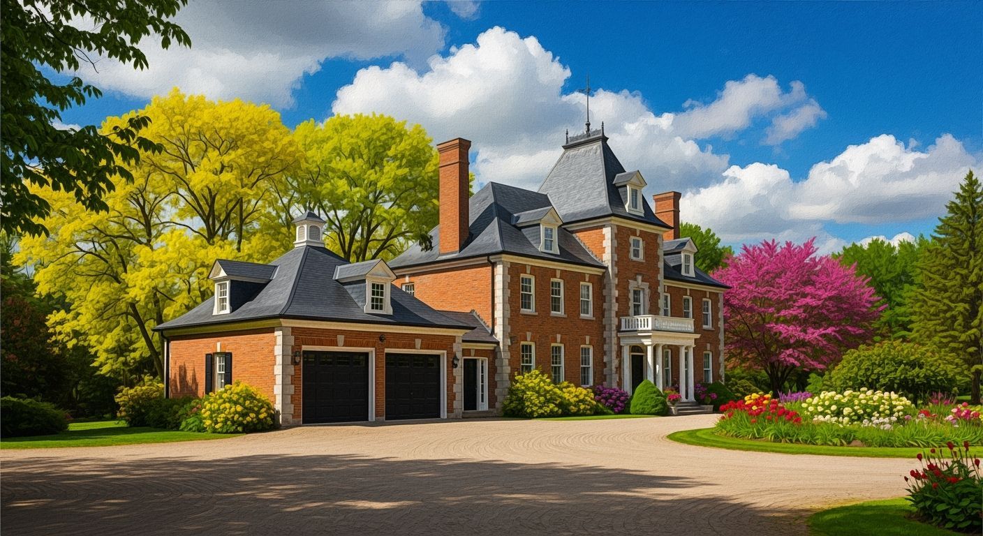 Grand Brick Chateau with Vibrant Garden