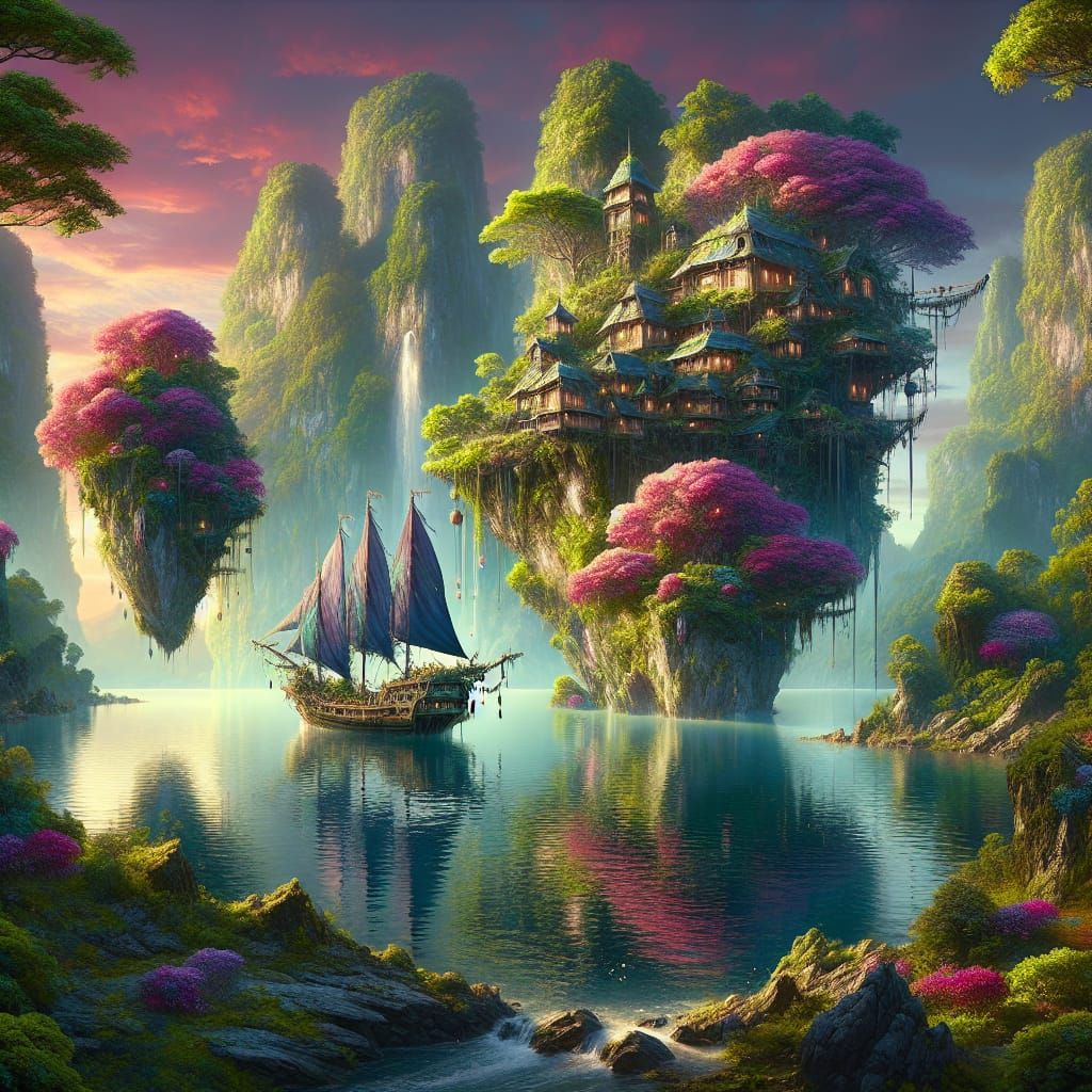 Dreamlike Fantasy Landscape with Rock Formations