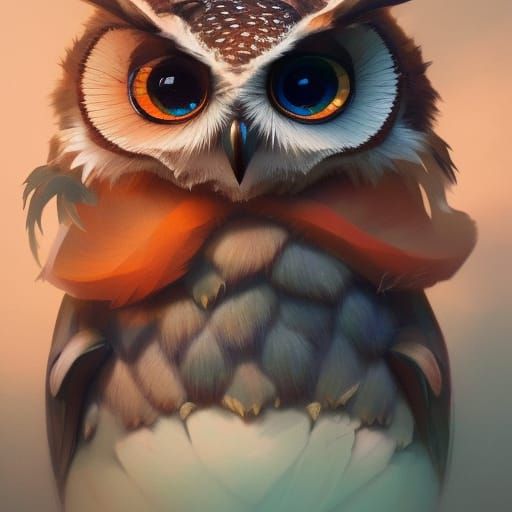Kawaii Owl Concept Art in Vibrant Triadic Colors
