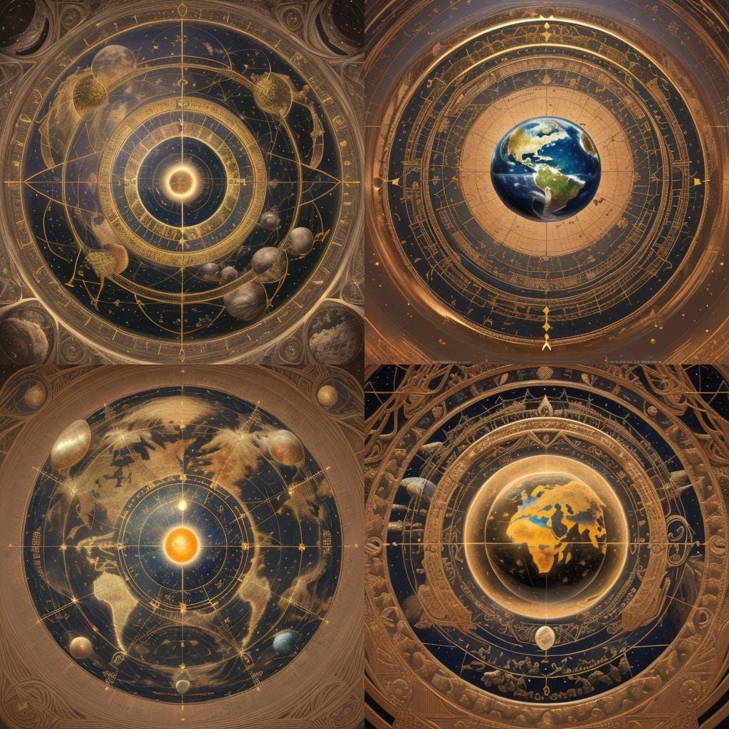 Elaborate Celestial Globe Centered on Earth: Fantasy Concept...