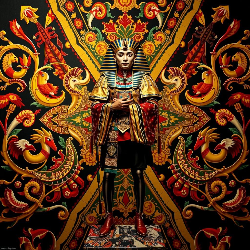 Harlequin, Geisha, and Tutankhamun in Photorealistic Full Bo...