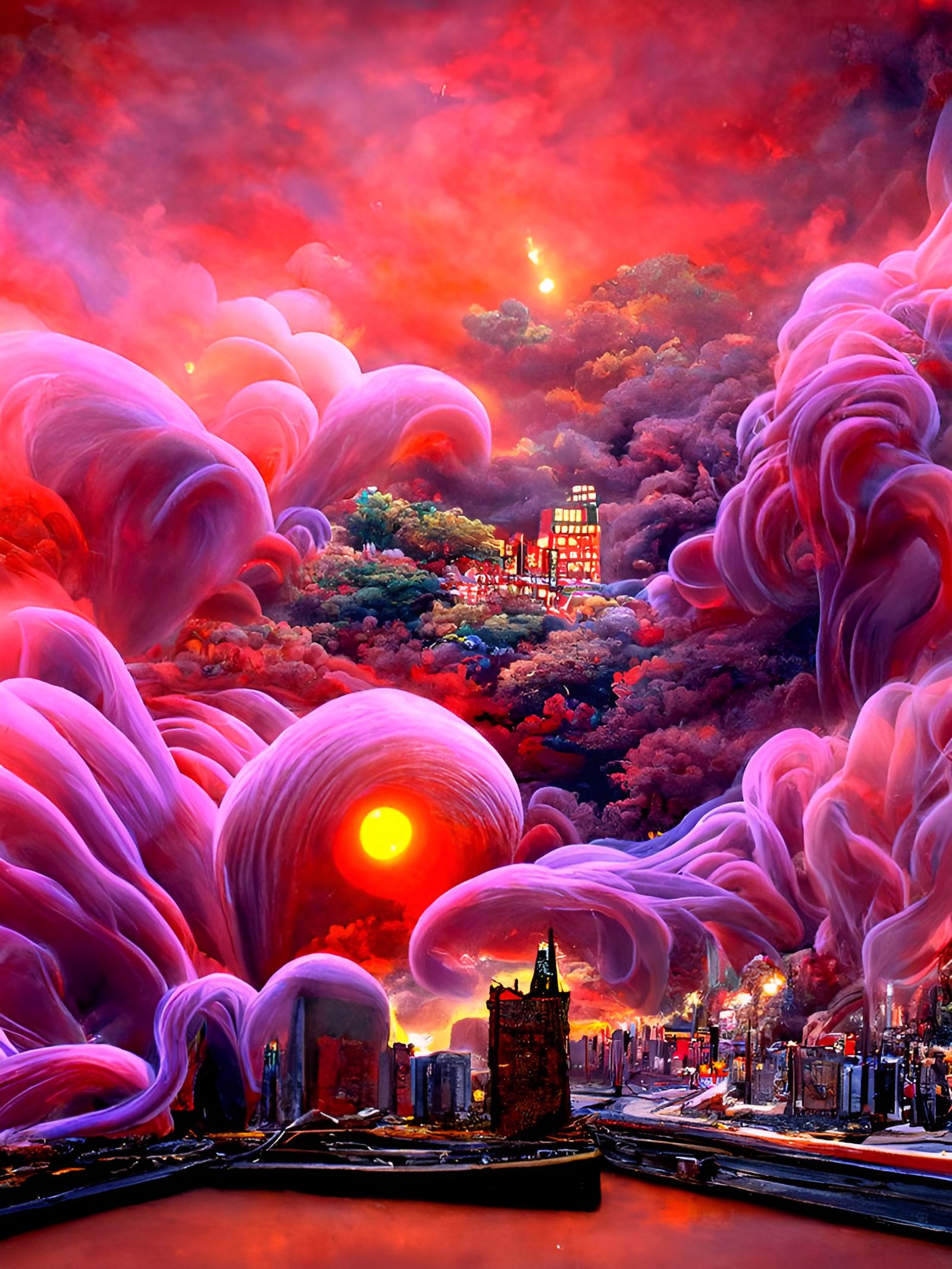 Fiery Sky Over New York City: A Digital Painting