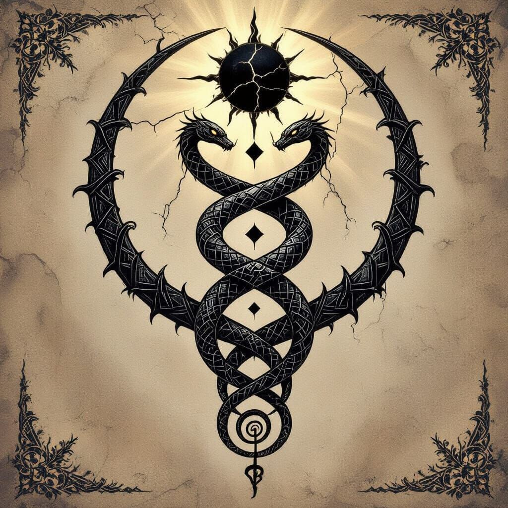 Occult Sigil of the Night Serpent with Double Helix and Brok...