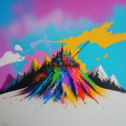 Devil and Angel Picnic in Vibrant Graffiti Art Style