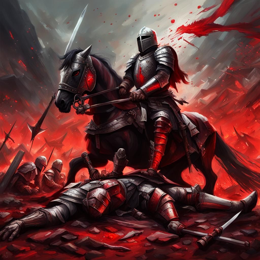 Hyperrealistic Knight's Last Stand on Battlefield