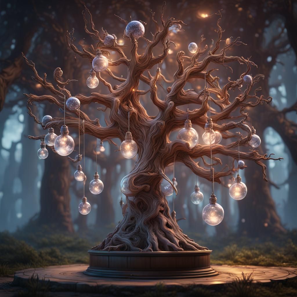 Glass Christmas Tree with Bow, Matte Painting