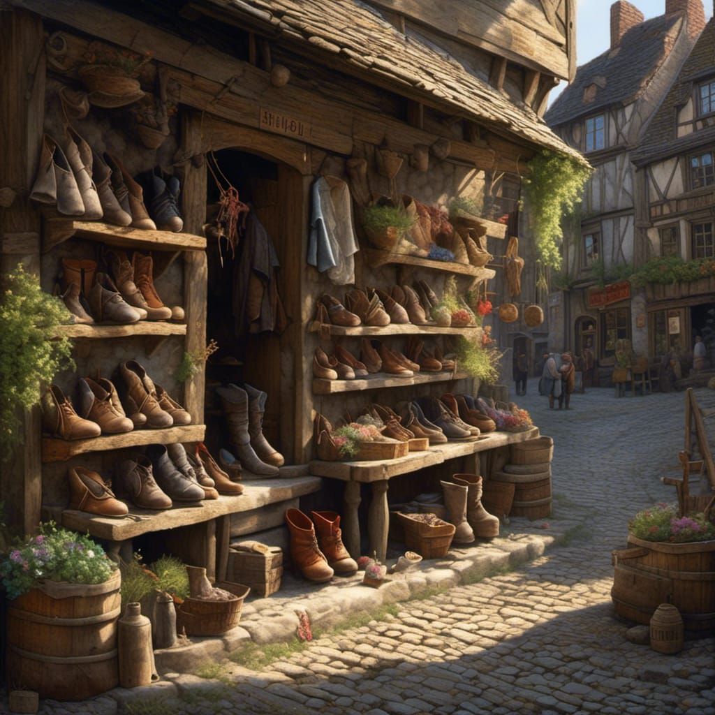 Medieval Cobbler in Sunlight: Hyperrealistic Photography