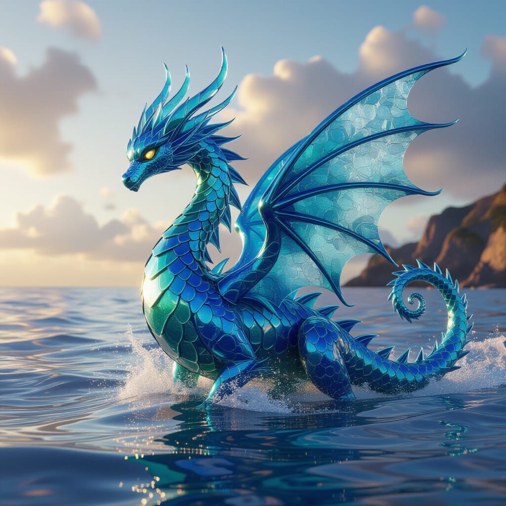 Mythical Ocean Glass Creature in Fantasy Concept Art Style