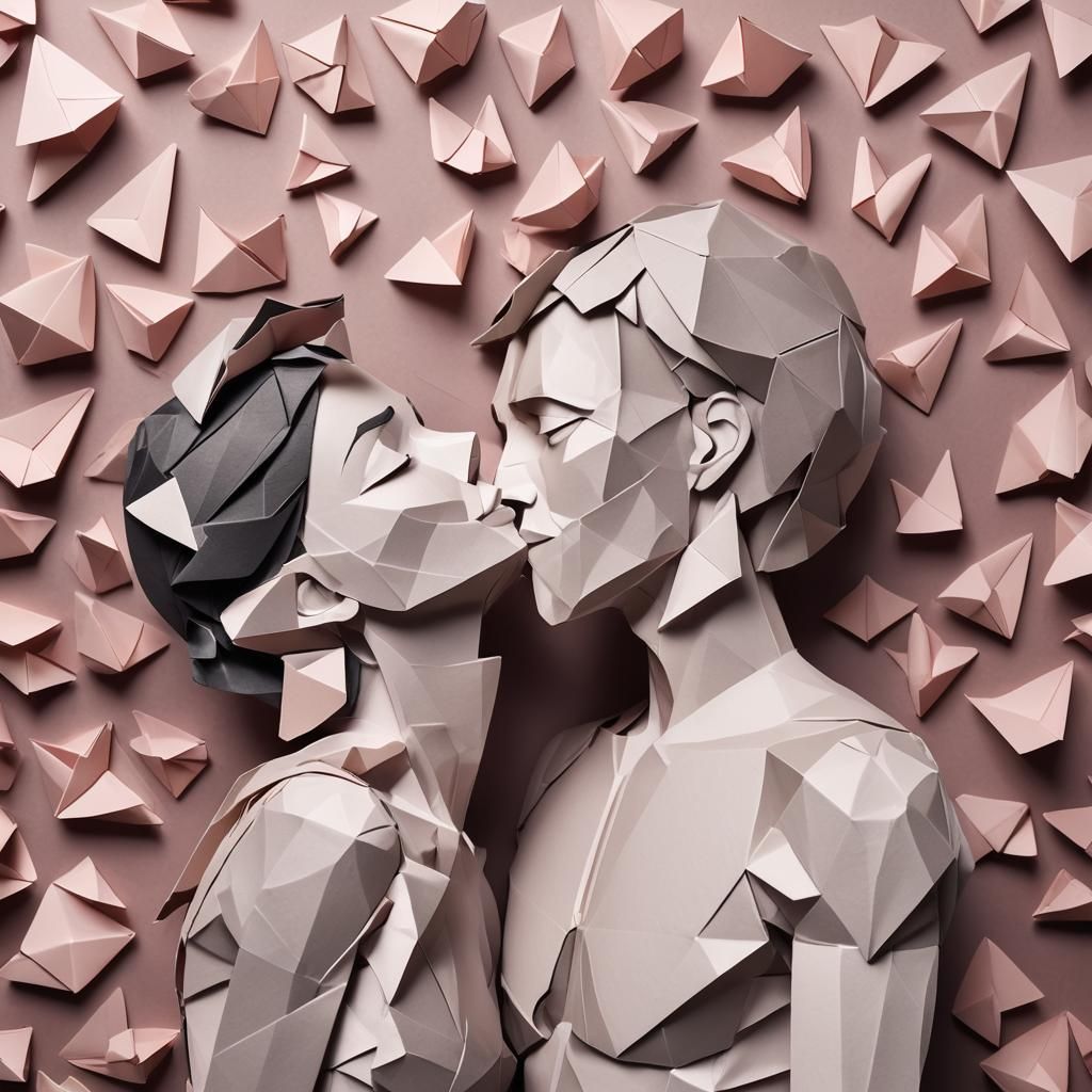 Intimate Embrace in Origami Papercraft Style