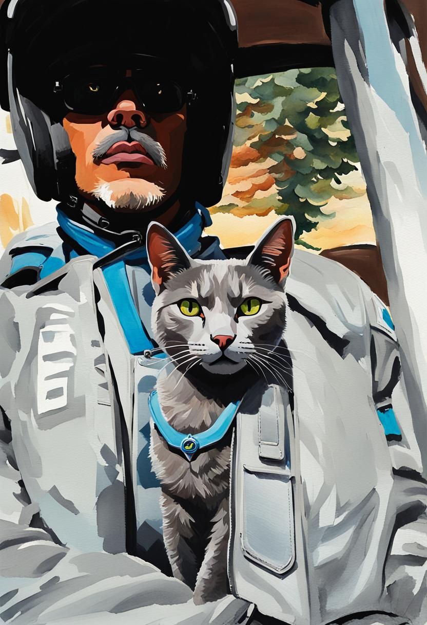 Elsie and Catdad on a road trip a few years ago