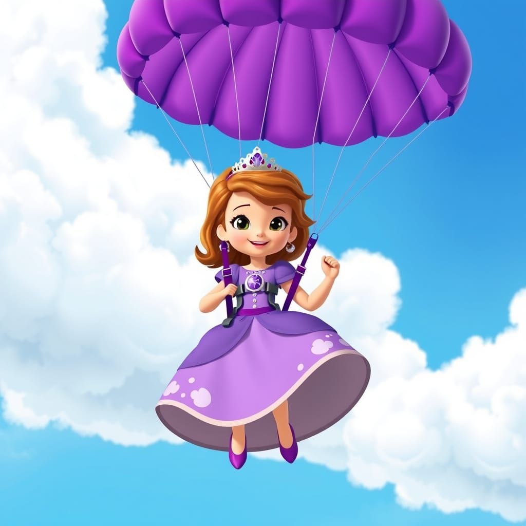 Princess Sofia Skydiving: Disney-Inspired Whimsical Art