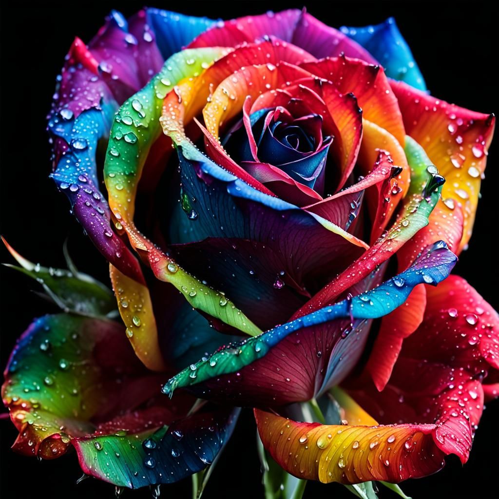Rainbow Rose Macro Photography with Glowing Thorn
