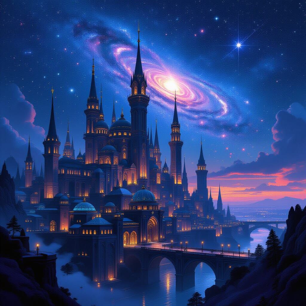 Galactic Fantasy Cityscape in Digital Art Style