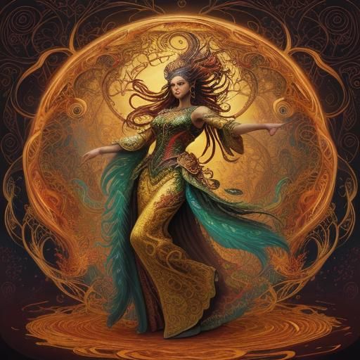 Dragon Peacock Woman in Abstract Expressionism Style