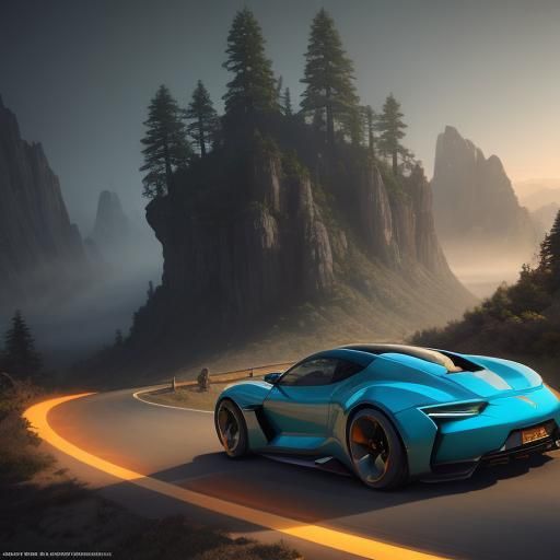Futuristic Sports Car at Sunset in Syd Mead Style