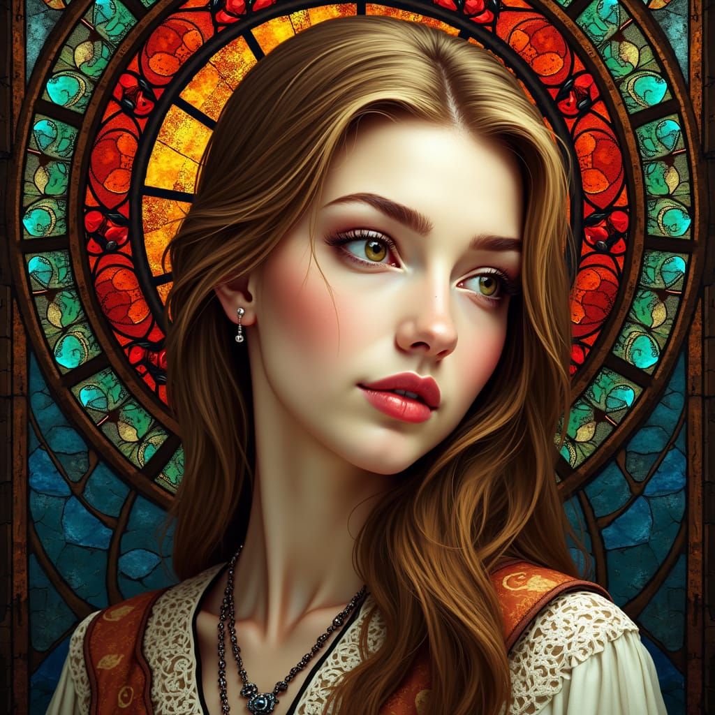 Stunning Stained Glass Portrait of a Lovely Lady
